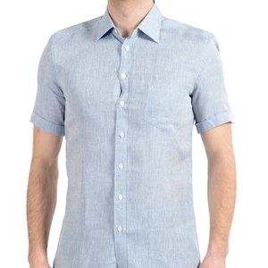 Malo Men's Blue 100% Linen Button Down Dress Shirt